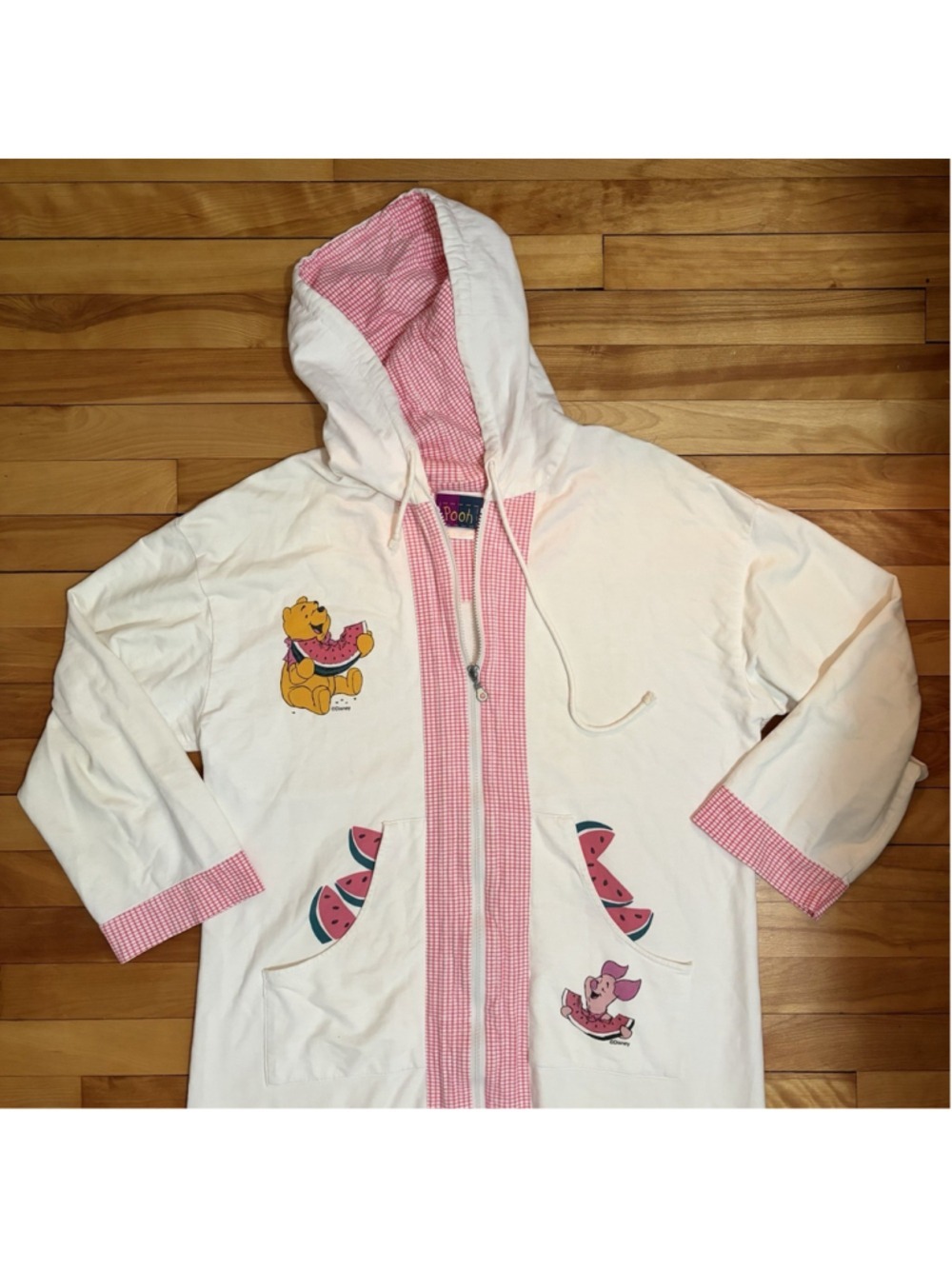 Vintage 90s Disney Winnie the Pooh Watermelon Zip Lounge Robe - Size M - Picture 4 of 14